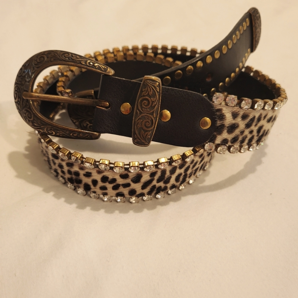 Nanni Black Leather Belt with animal fur inset, made in Italy